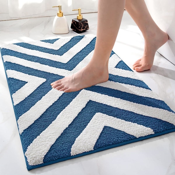 40 x 60 cm minimalistisk mønster sklisikre badeteppe - blått, supermykt baderomsdekke, maskinvaskbar, høyabsorberende