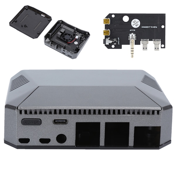 Fodral för Raspberry Pi 4B Mini Dator Aluminiumlegering Skal Inbyggd Fläkt Datortillbehör
