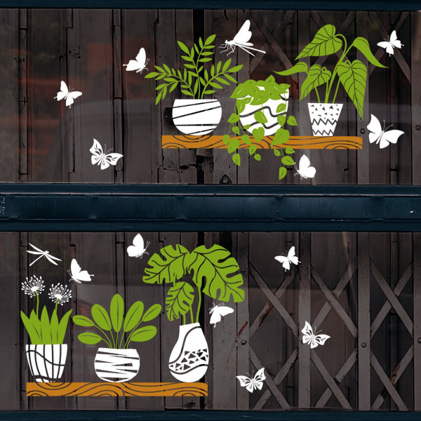 Vindusklistremerker - 1 fantastisk grønt pottemønster, dekorative statiske klistremerker for å forhindre at fugler kolliderer i vinduene dine