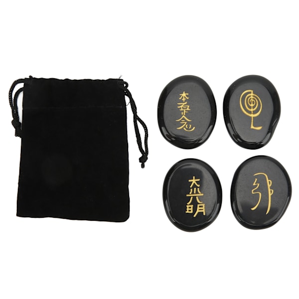 4 stk. Reiki Symbol Sten Glattere Overflader Graverede Reiki Sten til Boligdekoration Meditation Ornament Gave Obsidian