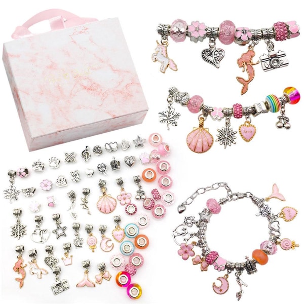 63 stk Pink gaveæskesæt 7 farver Børn DIY Håndlavet krystalarmbånd smykker Damer Armbåndsgave