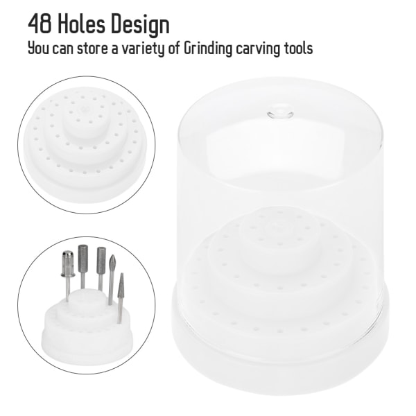 48 Huller Nail Art Plast Nail Drill Stand Holder Borebit Display Organizer Box Hvid