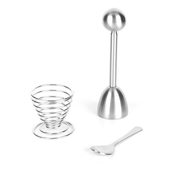 Äggskärare Topper Set Rostfritt Stål Kök Verktyg med Äggskal Öppnare Fjäder Äggkopp Hållare Sked