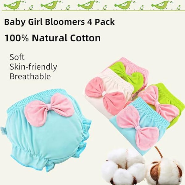 Bowknot bleietrekk - Baby Bloomers, bleietrekk for småbarn for jenter, bomullstruser (5 stk, tilfeldig farge, 0-1Y)