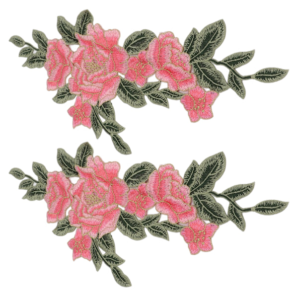 2 STK Broderte Merker Blomstermønster DIY Sying Broderte Blomstermerker for Brudekjoler Ryggsekk Bukser Rosa
