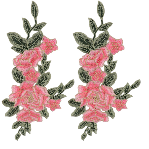 2 STK Broderte Merker Blomstermønster DIY Sying Broderte Blomstermerker for Brudekjoler Ryggsekk Bukser Rosa
