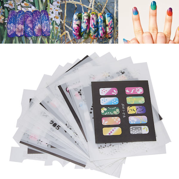 20 kpl Nail Art Printing Template Stensiili Uudelleenkäytettävä kynsitarra Tee-se-itse manikyyrityökalu