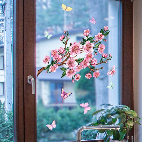 Vinduesklistermærker - 1 betagende lyserøde blomstermønster dekorative statiske klistermærker for at forhindre fugle i at kollidere i dine vinduer
