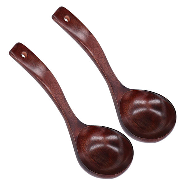 2 stk treskje i tre med langt håndtak, sett for grøt, kaffe, dessert, 9 cm skjebredde