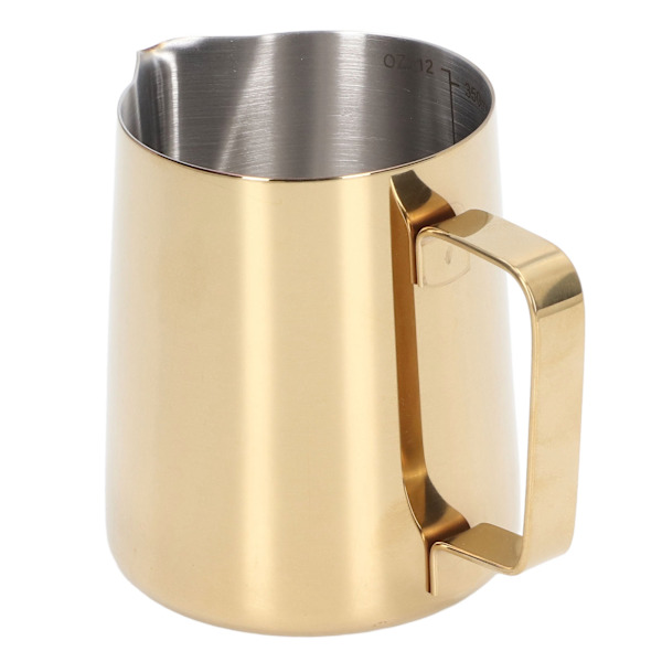 Melkeskummerkanne 350ml 304 Rustfritt Stål med Skala Dryppfri Tute Melkeskummerkopp for 350ml Gullbelagt med Skala