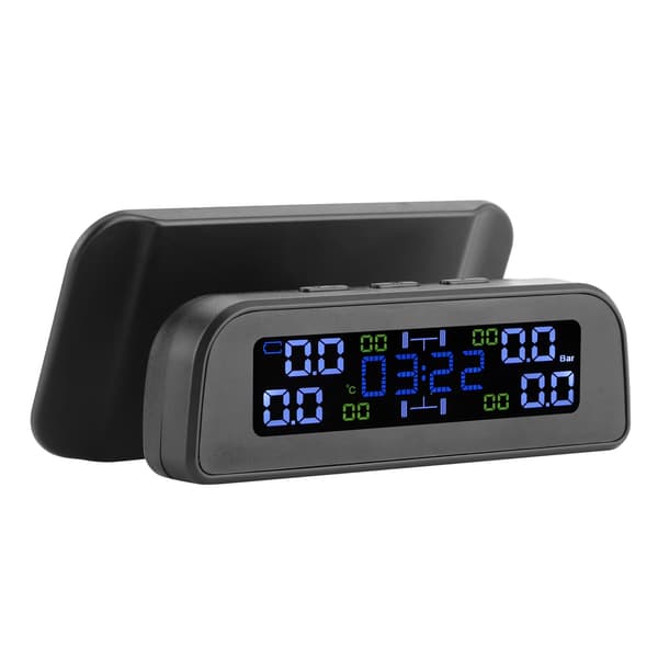 Solcellsdrivet däcktrycksövervakningssystem LCD-display Bil TPMS med extern sensor klockdesign