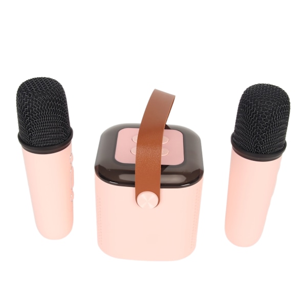 Mini Karaoke Maskin Stereo Portabel RGB Ljus Bluetooth Högtalare med 2 Trådlösa Mikrofoner för Hemmabruk Rosa