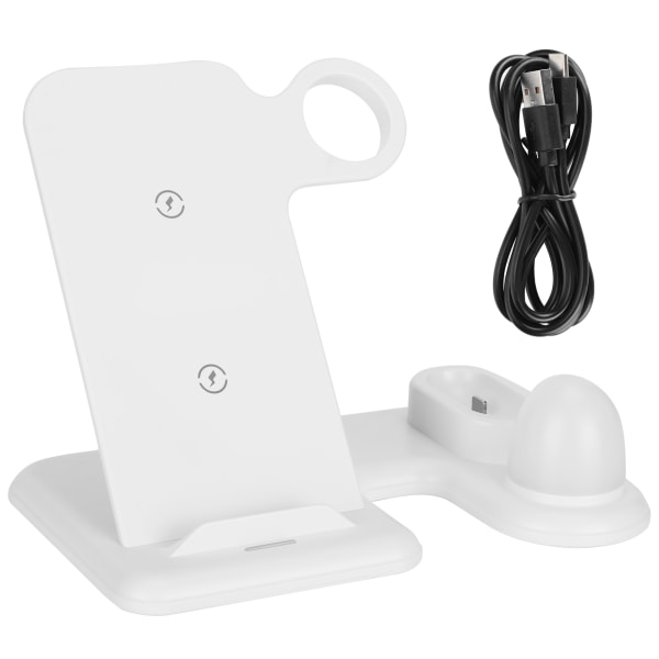4 i 1 trådløs oplader Hvid Multifunktionel til mobiltelefon ure Høretelefonstativ