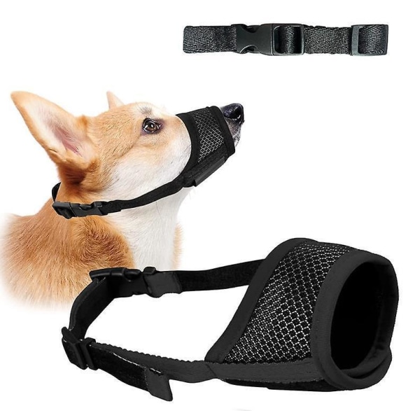 Justerbart ventilerande mjukt tyg hundmunkorg - Svart (XS) - Perfekt för att förhindra att bita, skälla och äta