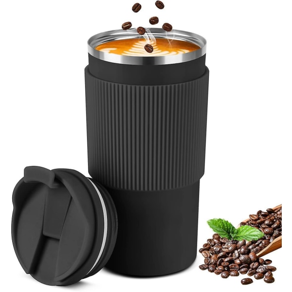 Musta ruostumattomasta teräksestä eristetty kahvimuki 450 ml - Matka- ja kahvilomuki kuumille juomille ja oluelle