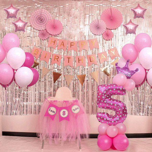 32-tums gigantiska nummerballonger, heliumnummerballongdekor för fester, födelsedagar (rosa nummer 5)