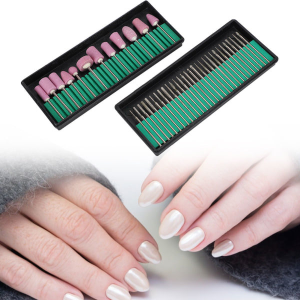 Nagelborr Bits Nålsats Nagelpolering Burr Manikyr Pedikyr Tillbehör Verktyg(12+30st )