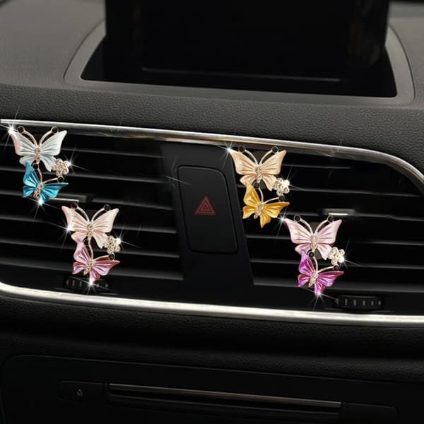 2 stk Butterfly Bil Luftventil Klipp Bil Duft Bil Diffuser Luftfriskere Rhinestone Bil Bling Tilbehør
