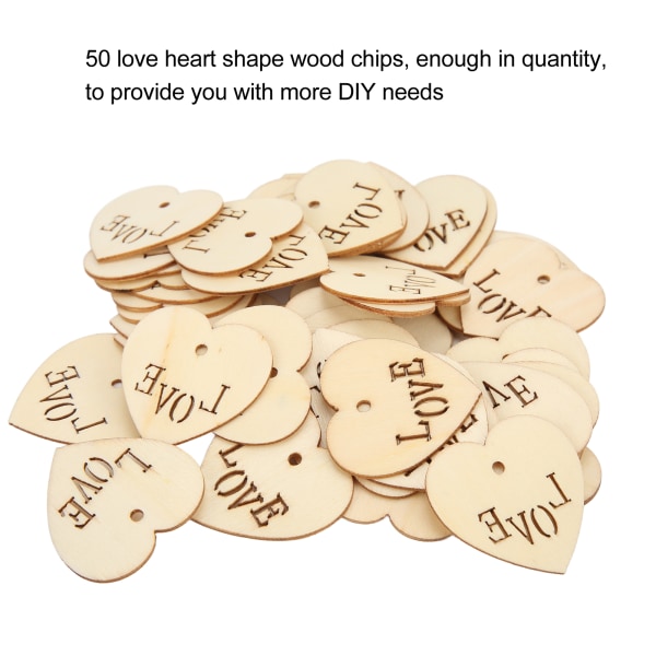 Ihanat sydämenmuotoiset puulastut - 50 kpl tee-se-itse puisia nappeja kodin sisustamiseen, askarteluun ja lahjoihin