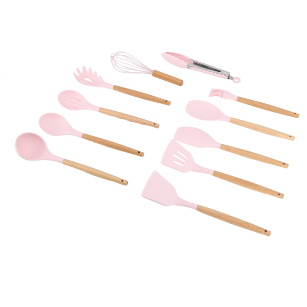 11 stk. køkkenredskaber sæt varmebestandigt sømløst design non-stick behagelig berøring madlavningsredskaber spatel sæt til hjemmet pink