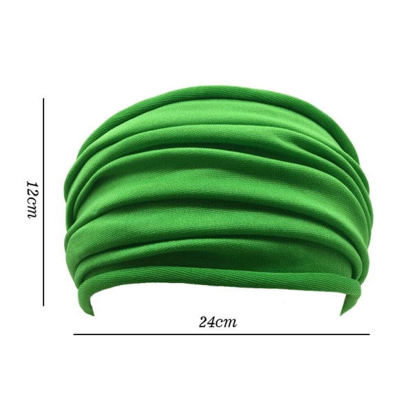 Elastiskt pannband för kvinnor Mjukt stretchigt brett pannband Yogapannband Turban Grön