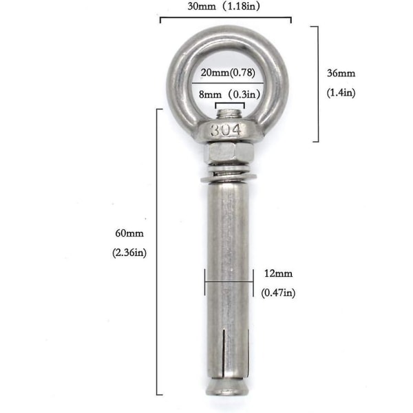M8 x 100 mm rustfritt stål betong ekspansjonsanker øyebolt 5-pack