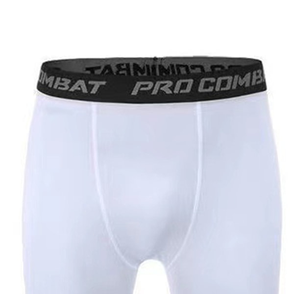 Träningstights Elastiska Fitness Kompressionsbyxor Sport Snabbtorkande Byxor för Löpning Kroppsskulptering Vit Vänster Lång Höger Kort M