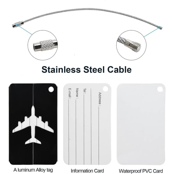 6 pakke bagasjemerker Reisemerker i aluminium med adressekort Rustfritt stålkabel Vanntett PVC-veskemerke for kofferthåndveske