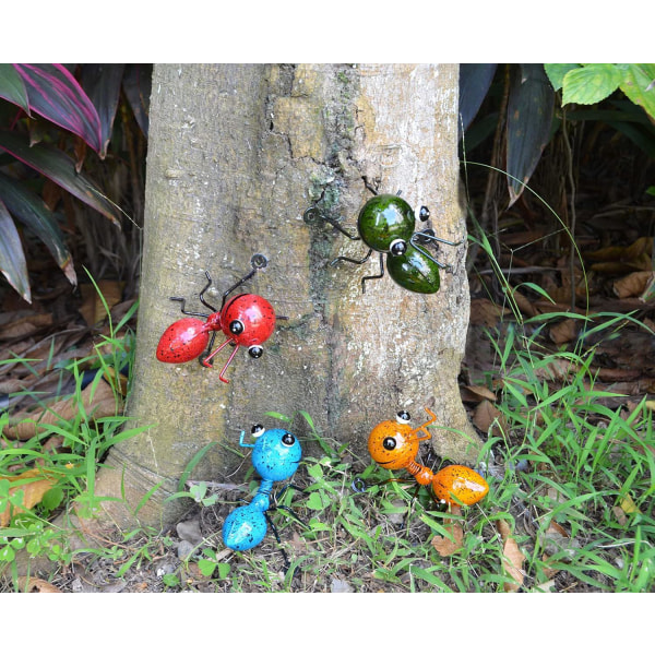 Metal Myra Garden Ornament Set med 4 färgglada utomhus trädgård väggskulpturer
