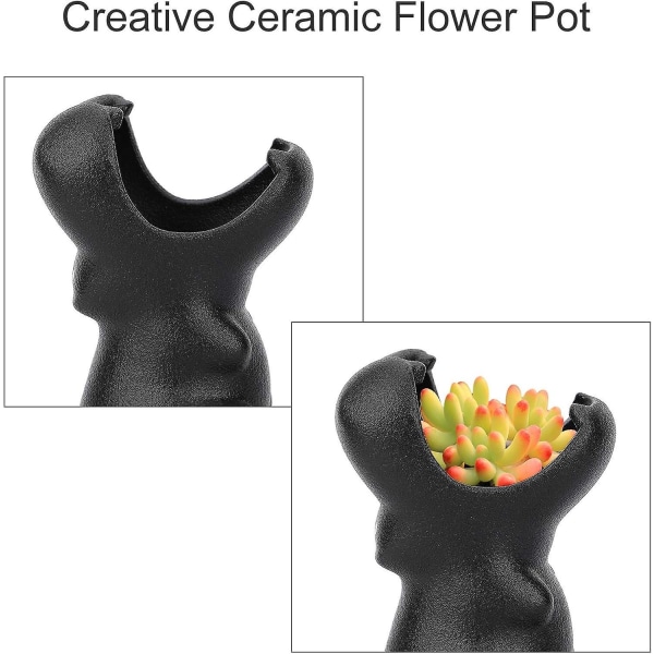 Sort keramisk blomsterpotte for sukkulenter - Miniflodhestdesign, Bonsai-sukkulentplantedekorasjon