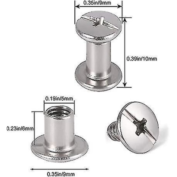 50 stk sølv Chicago-bindeskruesett - 5 mm bokbindende nagler