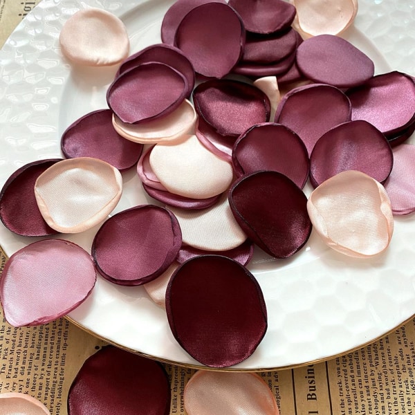 200 stykker silke roseblad bryllup kronblad jente middag brude dusj dekorasjon (vinrød + lys rosa)
