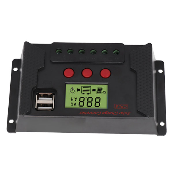 Solcellecontroller PWM 12V 24V Automatisk Tilpasning LCD Display USB Port Solregulator 30A
