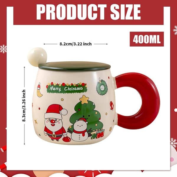Vidillo Julkaffemuggar 500ml Jul Keramik Presentmugg med Lock Hållbar Temugg Mjölkmugg Kaffe Chokladmugg (Röd)