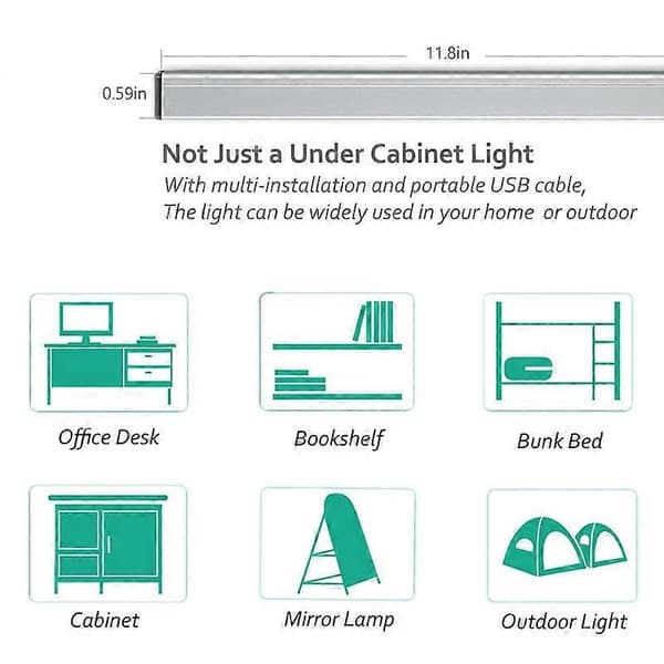 LED-belysning under skap, 30 cm lyslist, hvit 6000K