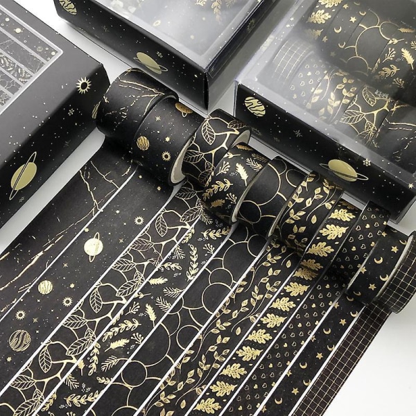 Dekorativt Washi-tapesett med gullfolietrykk - 10 ruller for gjør-det-selv-håndverk, scrapbooking, bullet-journalføring, planlegging, gaver og dekorasjon