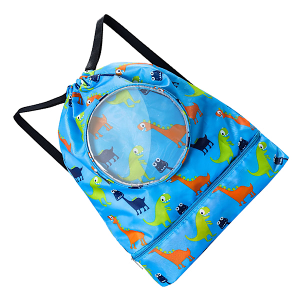 Svømmebag Tegneserie Mønster Vanntett Oxford Stoff PVC Justerbar Skulderstropp Trekkstreng Strand Ryggsekk for Sport Dinosaurus Stor