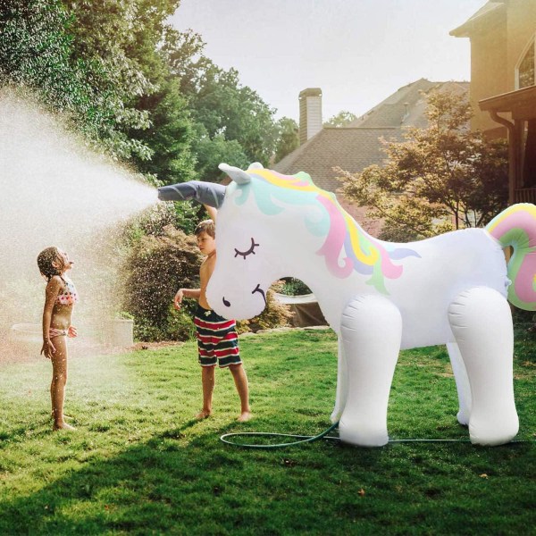 Giant oppblåsbar Unicorn sprinkler Unicorn vannleker for sommergård og utendørs lek Barn og voksne Sommerfest favoritt, sommer
