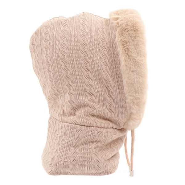 Vinterlue for kvinner med integrert hette, maske og skjerf - Termisk, kuldebestandig, utendørs ridning, beige
