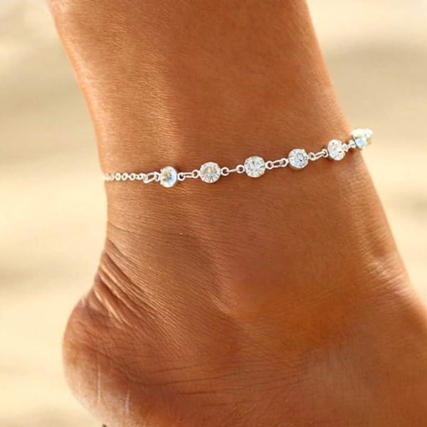 Enkelt krystall ankelbånd Sølv ankelarmbånd Mote ankeltilbehør Justerbare smykker for kvinner og jenter