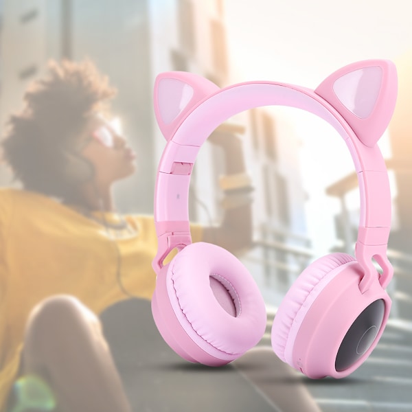 Kissan Korva Bluetooth 5.0 Kuulokkeet LED Melunvaimennus Nuorille Lapsille Söpö Headset Tukee Muistikorttia Pinkki
