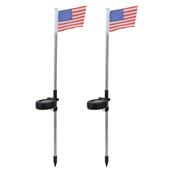 2 stk solcelledrevet hagelampe US flagg plen stake lampe for utendørs landskapsbelysning dekorasjon hvitt lys