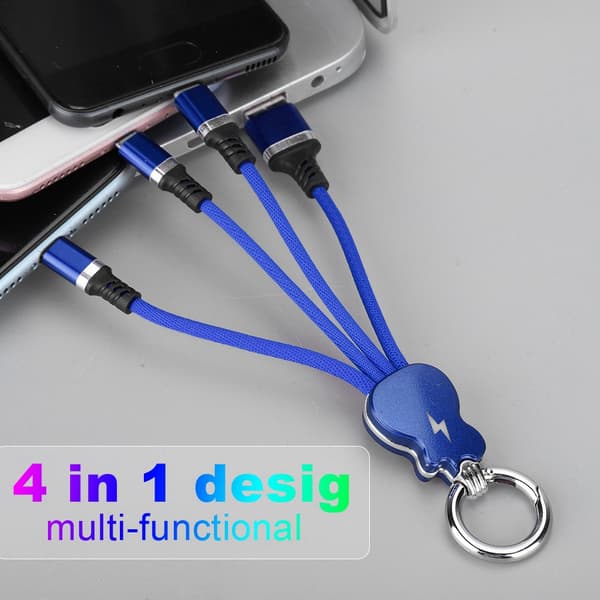 Universal 3 i 1 USB-laddare datakabel sladdkontaktlinje för iPhone Android (blå)