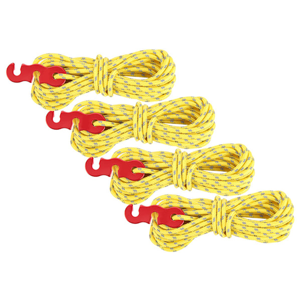 4 st Set Reflextält Vindrep Camping String Guy Line med S Ring Spänne Krok (Gul)
