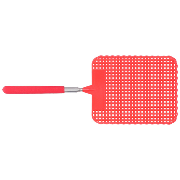 Retractable Plastic Fly Swatter Mosquito Racket with Stainless Steel Rod for Home OfficeRed