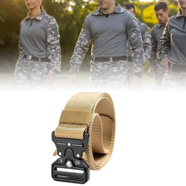 Träningsbälte för utomhusbruk 3,8 cm Nylonbälte med legeringsspänne Andningsbart midjebälte för camping jakt vandring Khaki 120 cm