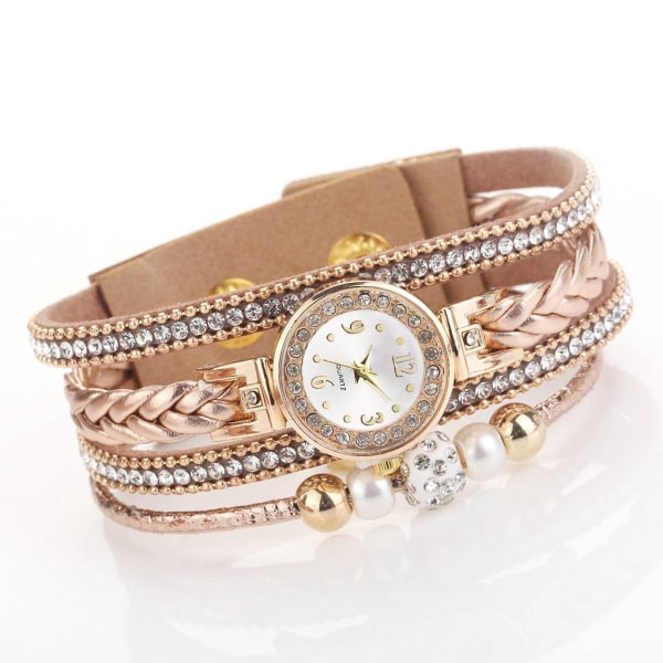 Armbandsklockor Pearl Watch för kvinnor, Bling Watch med band , Utomhusmodearmband Quartz Novelty Dress Crystal Lady Watch