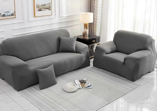 Strækbar Polyester Sofa Lænestol Betræk Indretning Stue Støvtæt Sofabetræk og Beskyttelse (Grå)