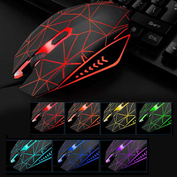 Tre farvet baggrundsbelyst gaming tastatur og mus sæt Multimedia kablet tastatur (VIP Version)