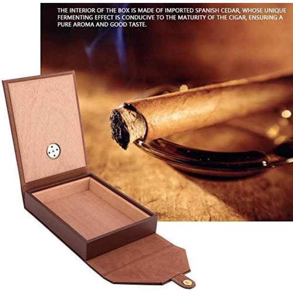 Brun-tre sigarboks Sigarkasse Oppbevaringsboks laget av sedertre og kunstskinn